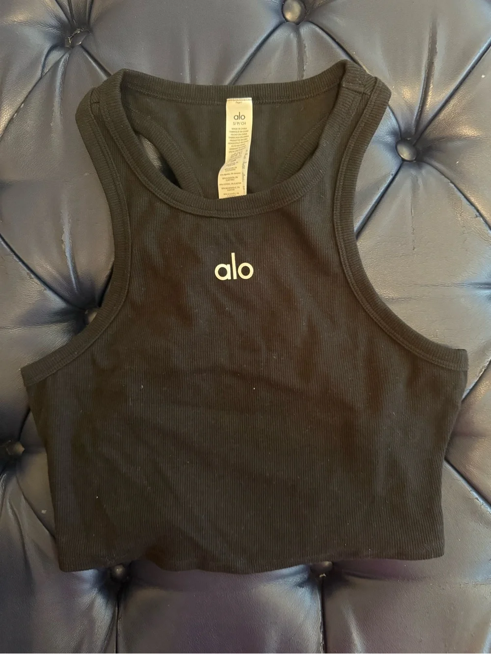 ALO Yoga Black Ribbed Racerback Crop Top